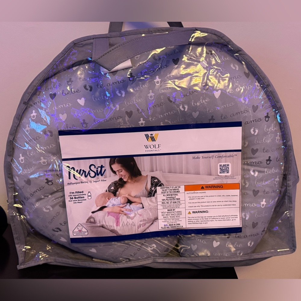 WOLF Gray and White Nursing Pillow